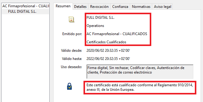 Captura de pantalla de las configuraciones al firmar digitalmente con ayuda de Save The Proof