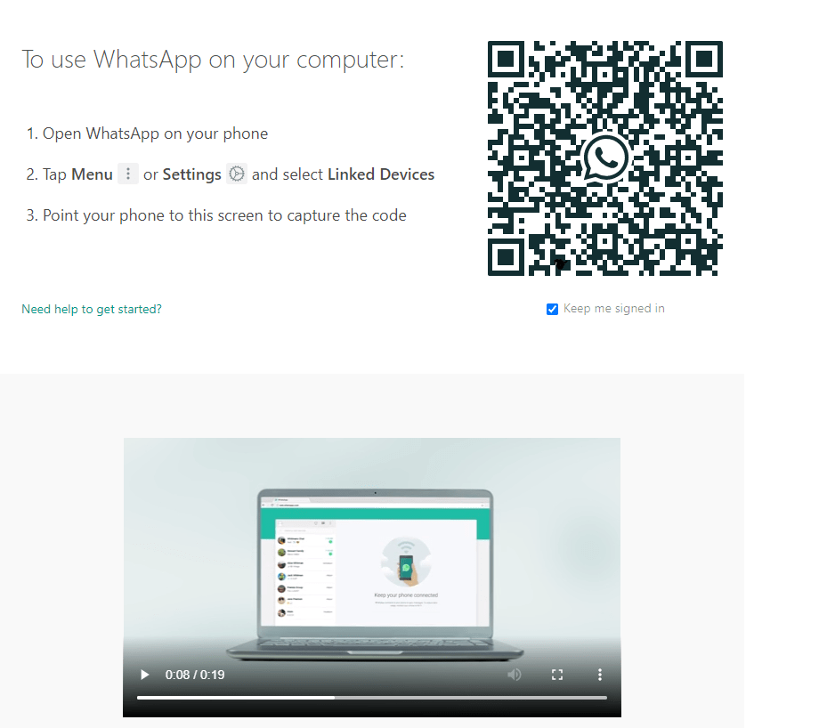 Screenshot to connect the WhatsApp Web