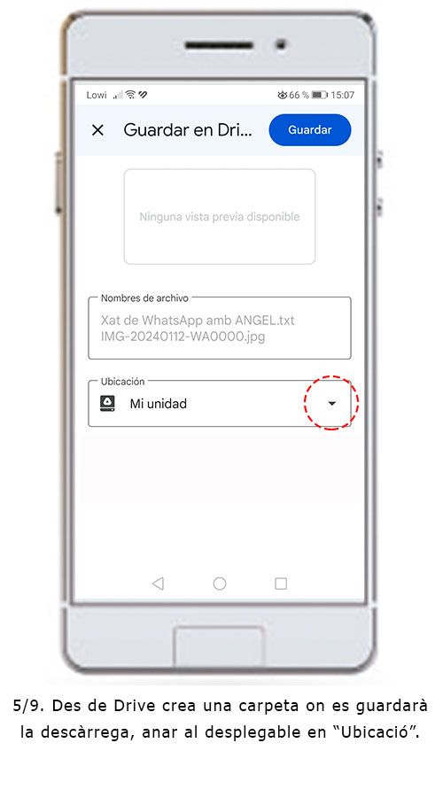 Captura de pantalla del procés per desar una conversa de WhatsApp en PDF amb ajuda de Save The Proof