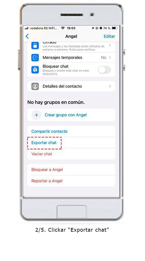 Captura de pantalla del procés per exportar una conversa de WhatsApp en PDF amb ajuda de Save The Proof