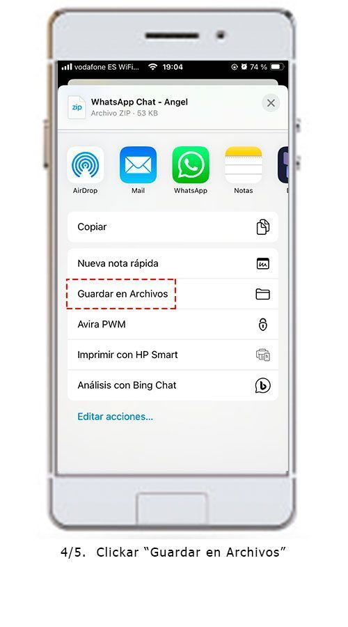 Captura de pantalla del procés per exportar una conversa de WhatsApp en PDF amb ajuda de Save The Proof